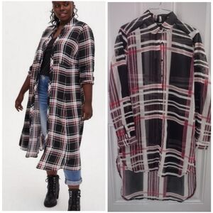 Comme Plaid Top Button Down Shirt Long Sleeve Layer Dress High Low Small